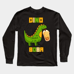 Cute Dino Drinking Boba Tea Milk Bubble Long Sleeve T-Shirt